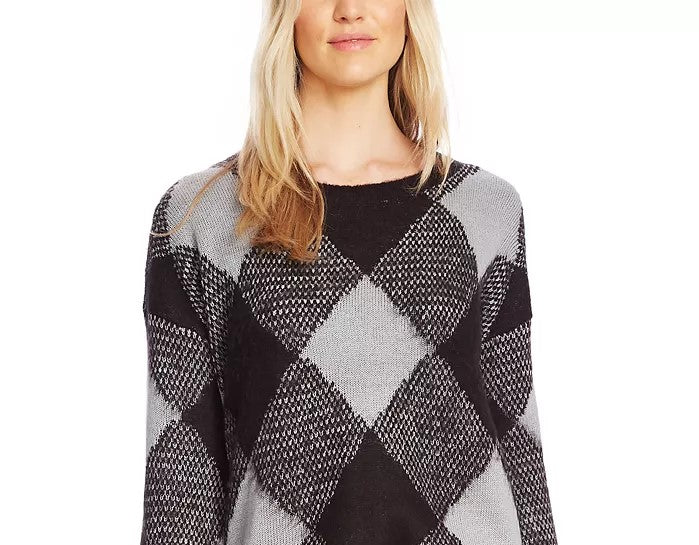 Vince Camuto Women's Textured Argyle Sweater Gray Size Small