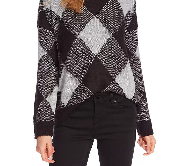 Vince Camuto Women's Textured Argyle Sweater Gray Size Small