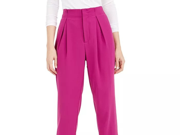 Bar III Women's High-Rise Pleated Pants Pink Size 4