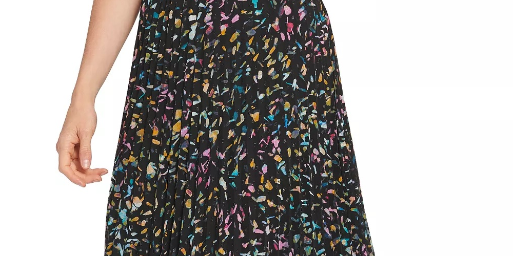 DKNY Women's Multicolor Mesh Skirt Black Size Large