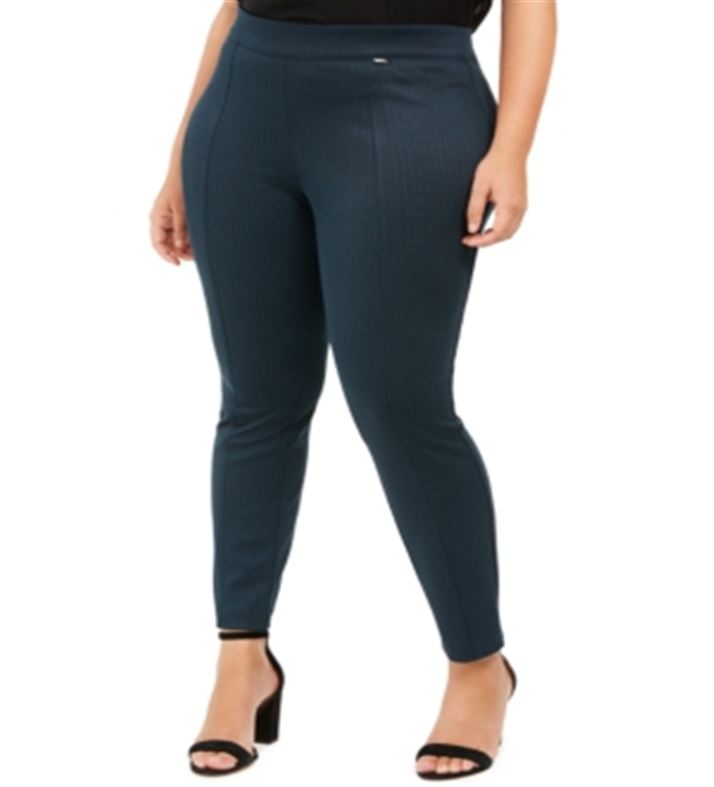 Anne Klein Women's Teal Herringbone Skinny Wear to Work Pants Blue Size 1X