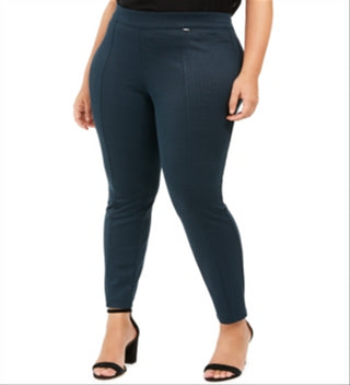 Anne Klein Women's Teal Herringbone Skinny Wear to Work Pants Blue Size 1X