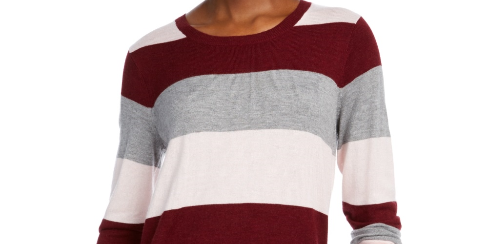 Maison Jules Women's Color Block Long Sleeve Jewel Neck T-Shirt Sweater Wine Size Large