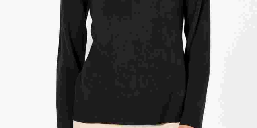 Karen Scott Women's Petite Button-Shoulder Sweater Black Size PL