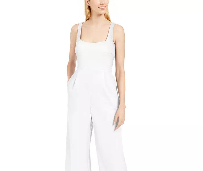 Calvin Klein Women's Cowl-Neck Sequined Jumpsuit White Size 12