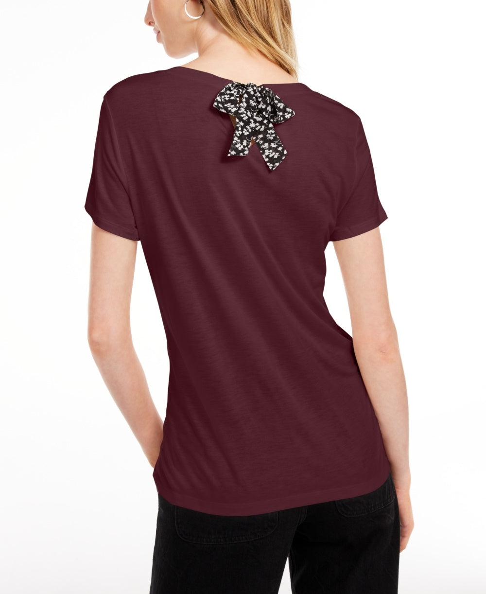 Maison Jules Women's Tie Back Solid T Shirt Wine Size XX-Large