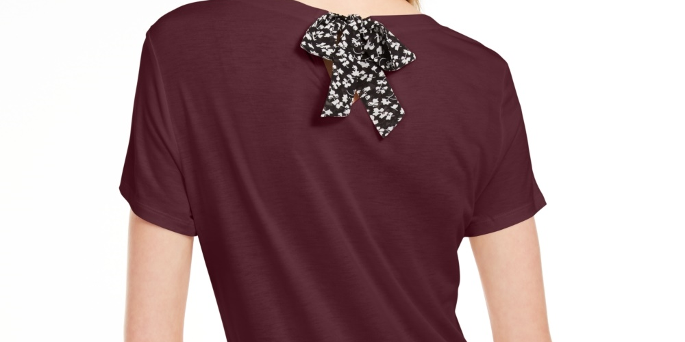 Maison Jules Women's Tie Back Solid T Shirt Wine Size XX-Large