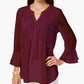 Charter Club Women's Double Ruffle Solid Pintuck Top  Wine Size Petite Medium