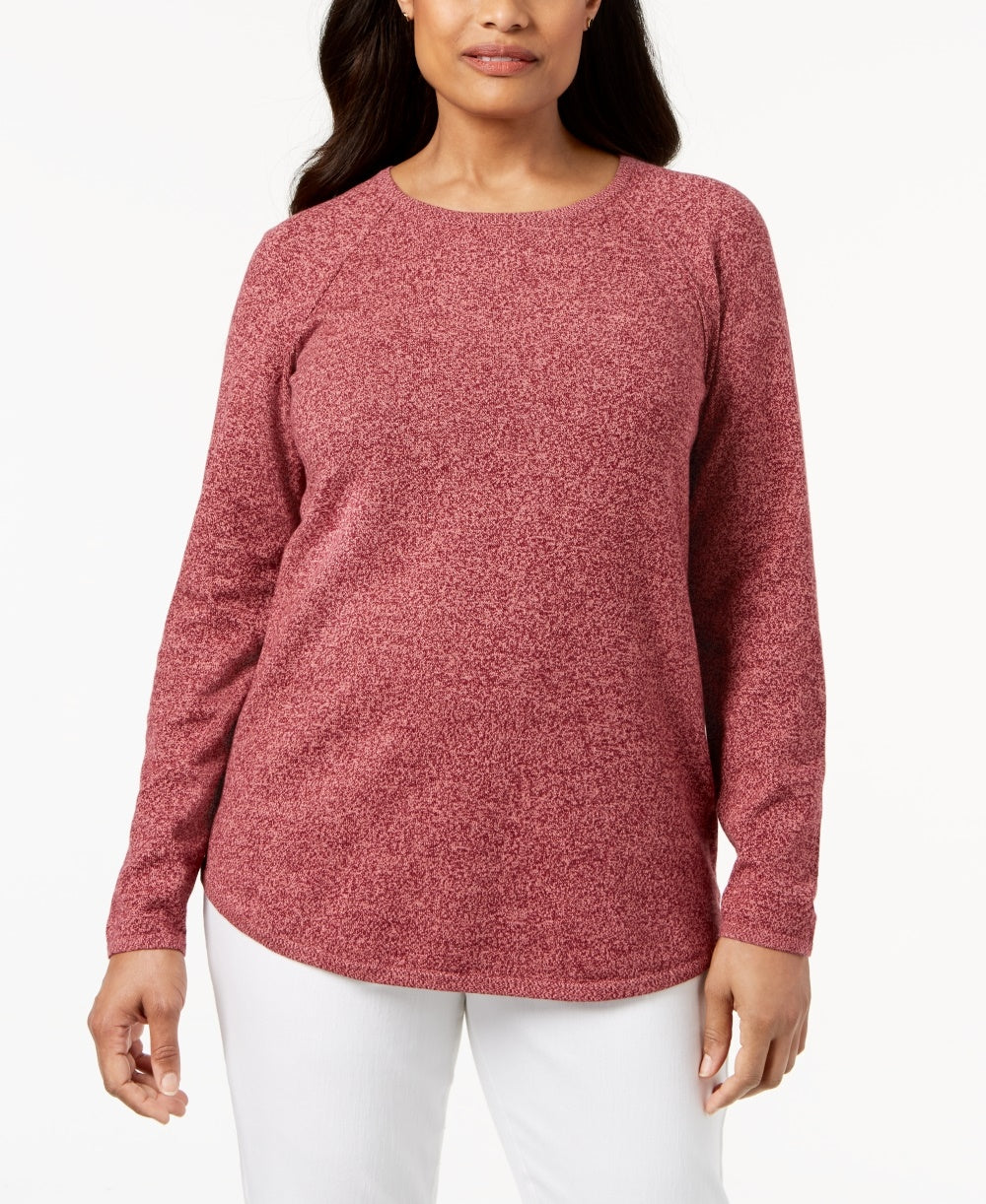 Karen Scott Women's Heather Long Sleeve Jewel Neck T Shirt Top Red Size Petite Small