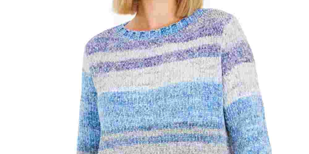 Style & Co Women's Chenille Space-Dyed Sweater Blue Size Small