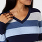 Karen Scott Women's Colorblocked V-Neck Cotton Sweater Blue Size X-Small