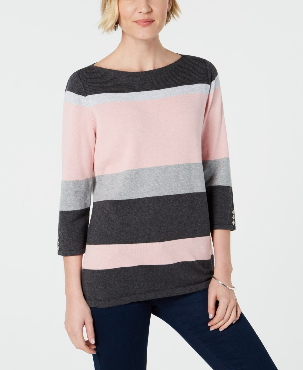 Karen Scott Women's Striped Boatneck Sweater  Medium Red Size X-Small