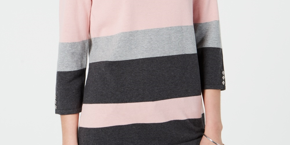 Karen Scott Women's Striped Boatneck Sweater  Medium Red Size X-Small