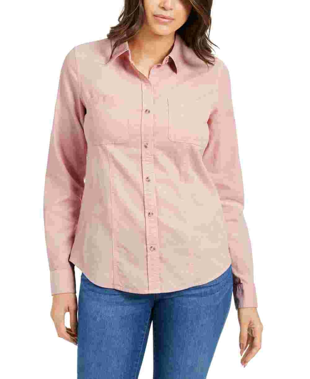 Charter Club Women's Solid Corduroy Shirt Pink Size XX-Large