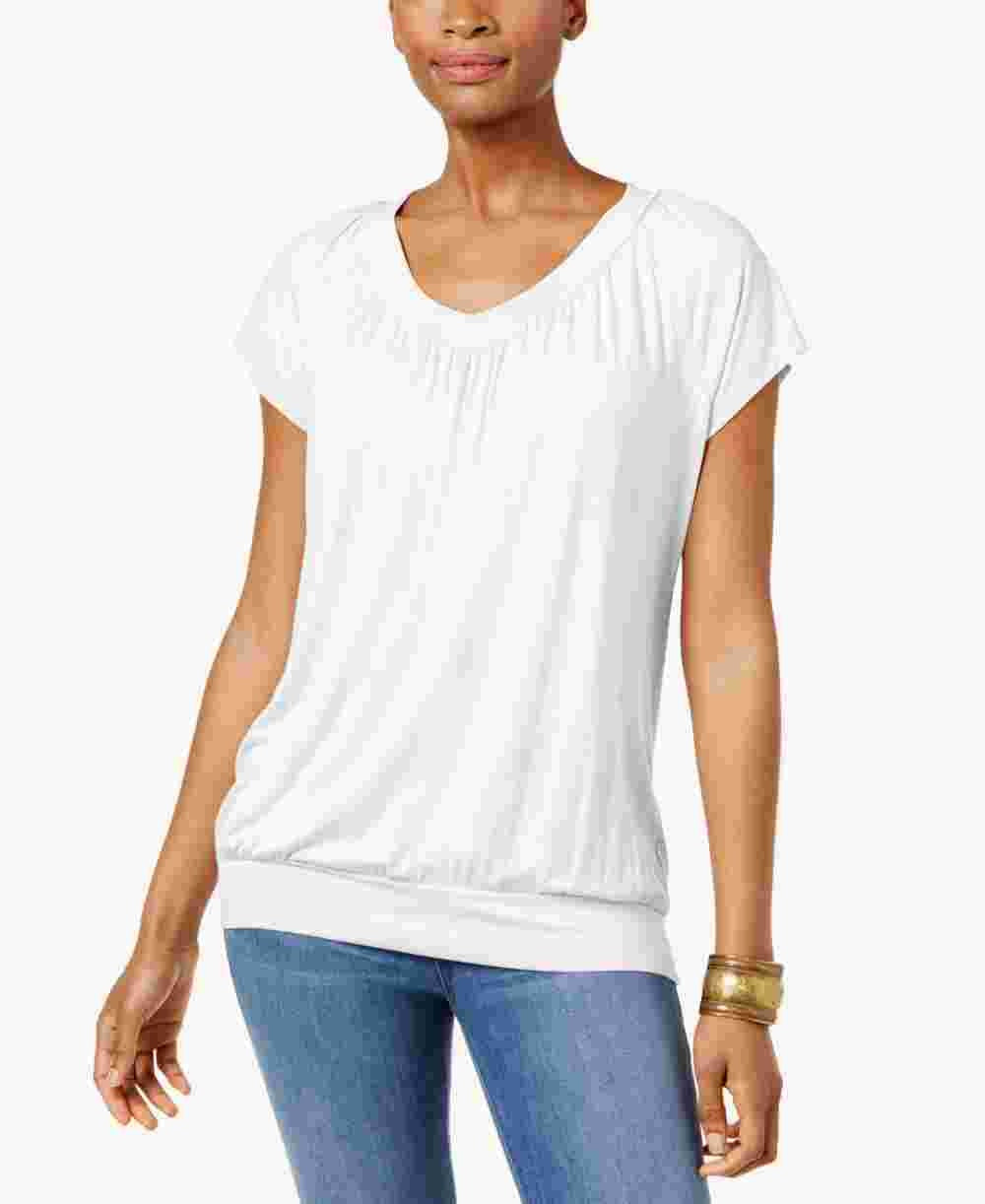 JM Collection Women's Blouson T Shirt White Size Small