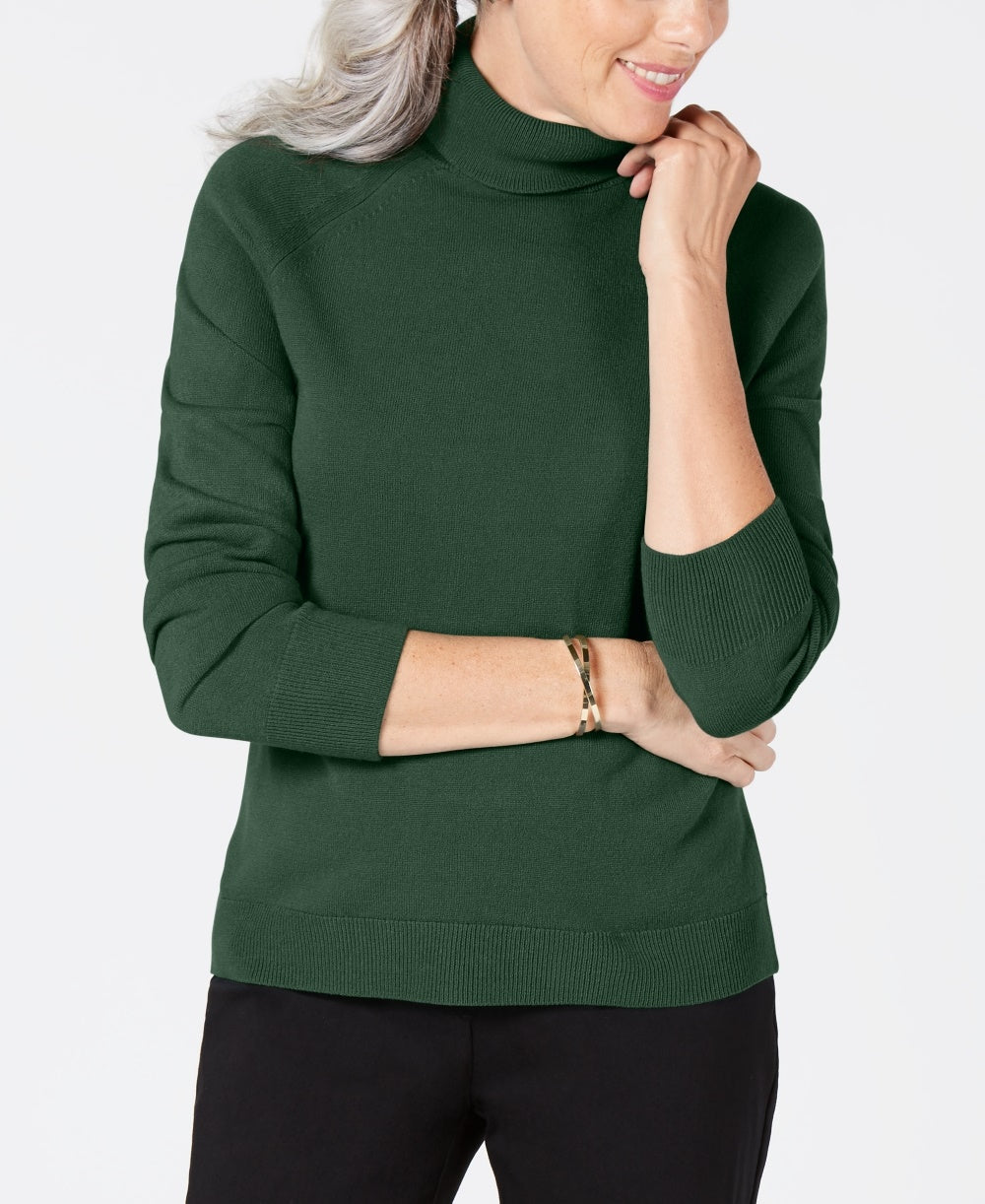 Karen Scott Women's Petite Luxsoft Turtleneck Sweater Green  Size PS