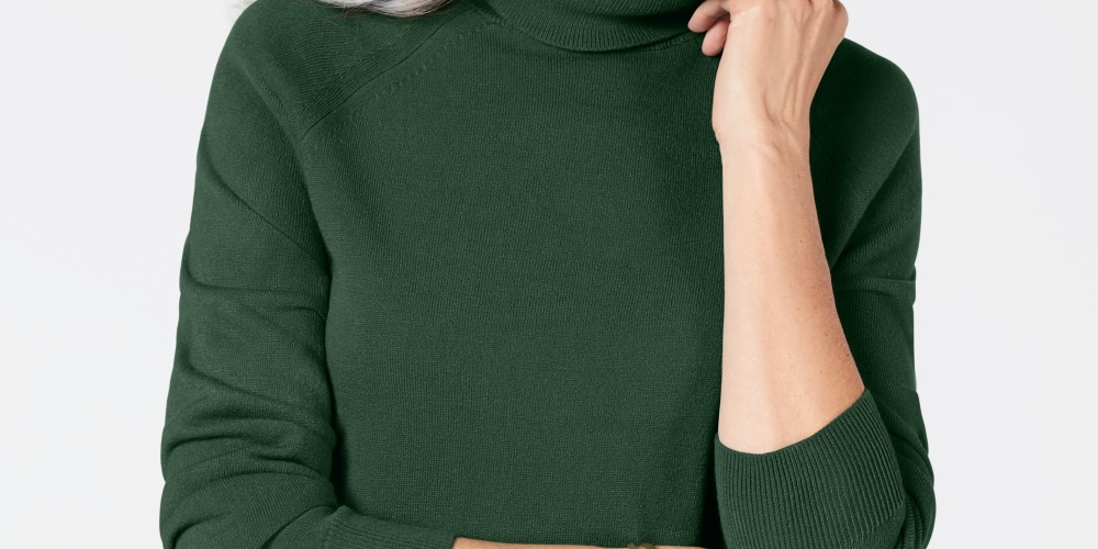Karen Scott Women's Petite Luxsoft Turtleneck Sweater Green  Size PS