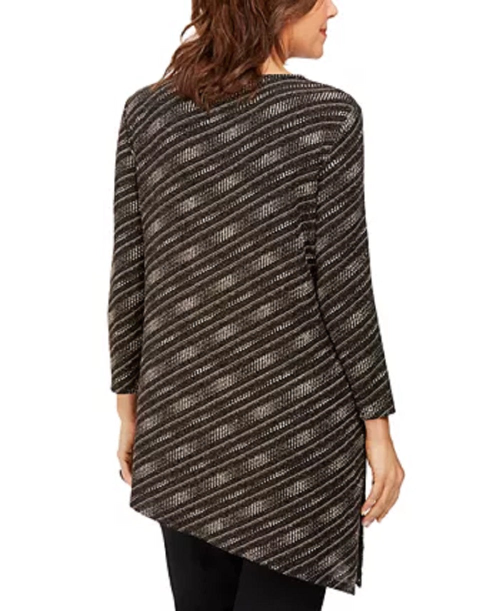 JM Collection Women's Petite Metallic Asymmetrical Top Black Size Petite