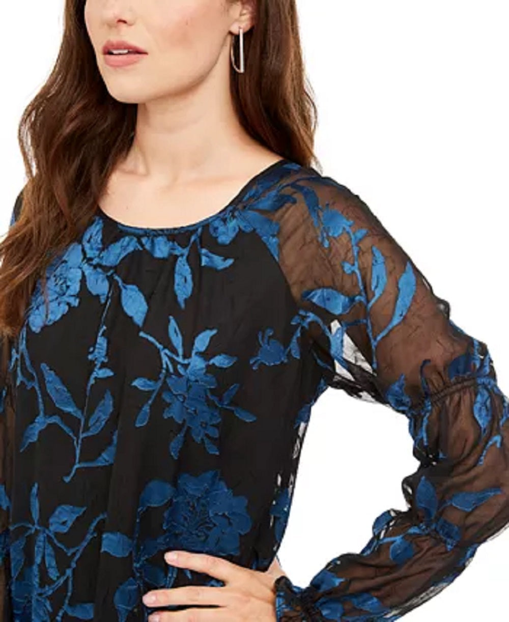 Alfani Women's Velvet Burnout Sheer-Sleeve Top  Green Size Small