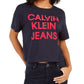 Calvin Klein Women's Jeans Cropped Logo T-Shirt Blue Size LG