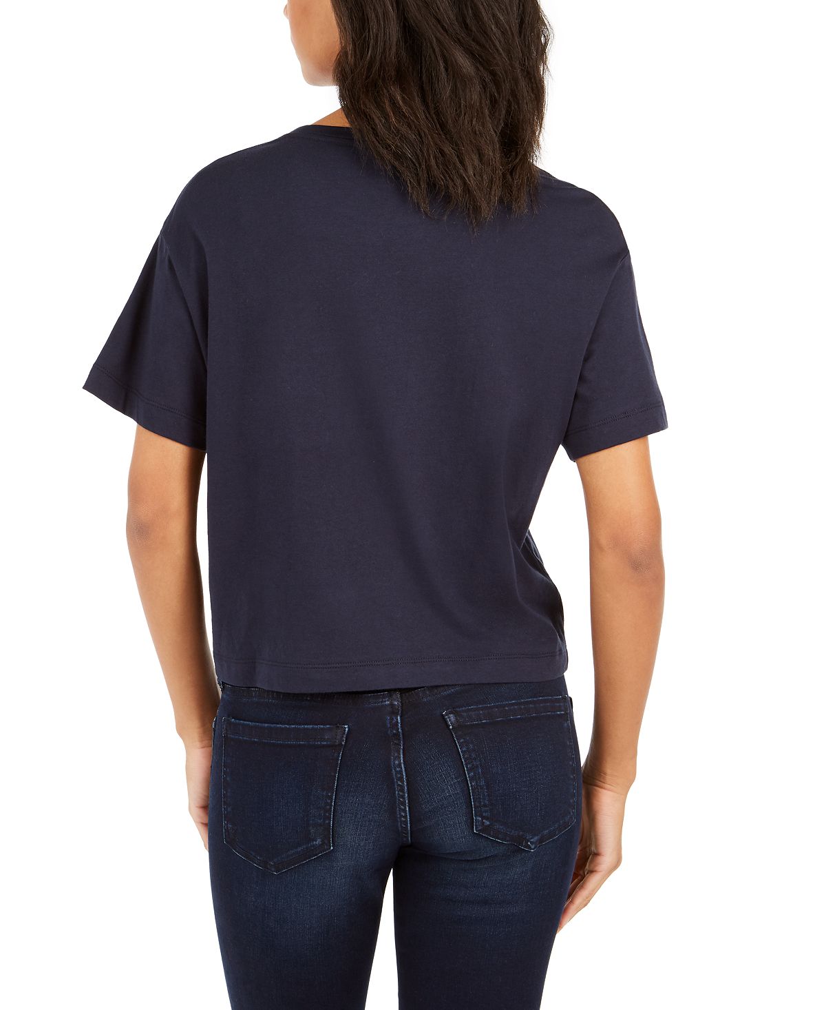 Calvin Klein Women's Jeans Cropped Logo T-Shirt Blue Size LG