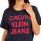 Calvin Klein Women's Jeans Cropped Logo T-Shirt Blue Size LG