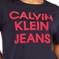 Calvin Klein Women's Jeans Cropped Logo T-Shirt Blue Size LG