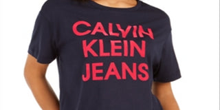 Calvin Klein Women's Jeans Cropped Logo T-Shirt Blue Size LG