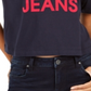 Calvin Klein Women's Jeans Cropped Logo T-Shirt Blue Size LG