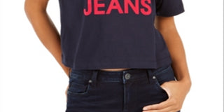 Calvin Klein Women's Jeans Cropped Logo T-Shirt Blue Size LG