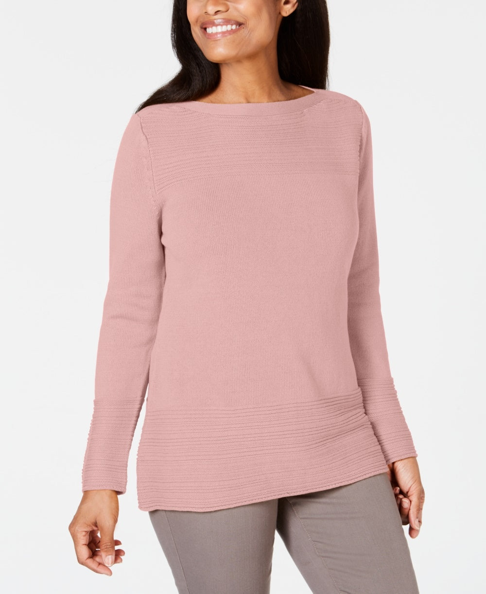 Karen Scott Women's Cotton Boat-Neck Sweater Pink Size X-Small