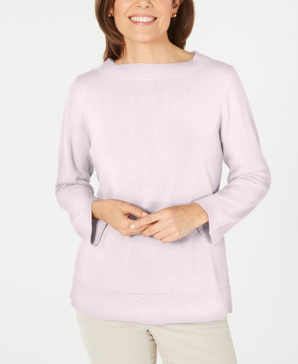 Karen Scott Women's Ribbed Printed Long Sleeve Crew Neck Blouse Top Pink Size Small