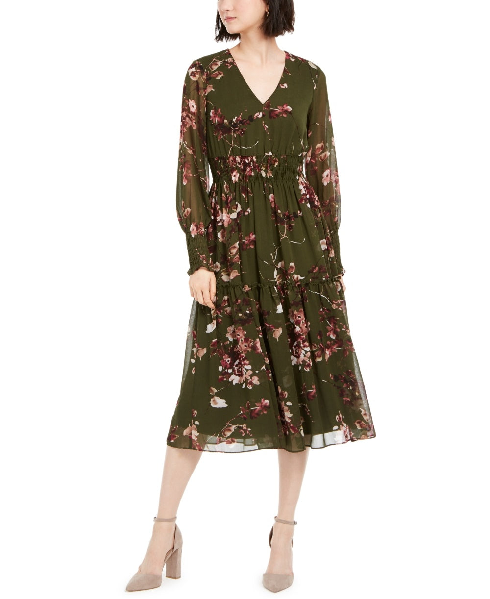 Taylor Women's Floral-Print V-Neck Dress Green Size 12