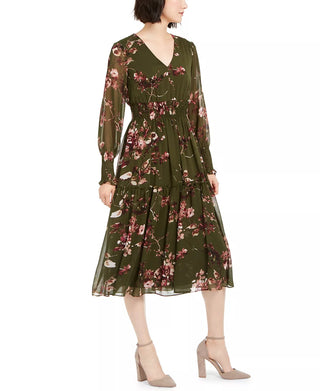 Taylor Women's Floral-Print V-Neck Dress Green Size 12