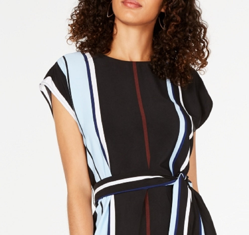 Alfani Women's Belted Striped Midi Dress Black Size 8 Petite