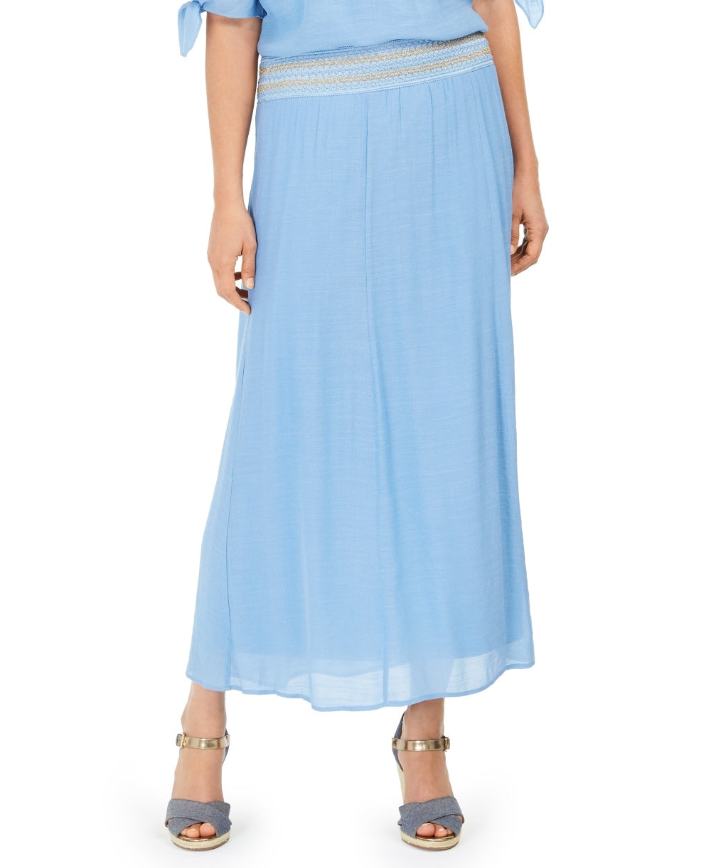 JM Collection Women's Crinkle Gauze Maxi Skirt Blue Size Medium