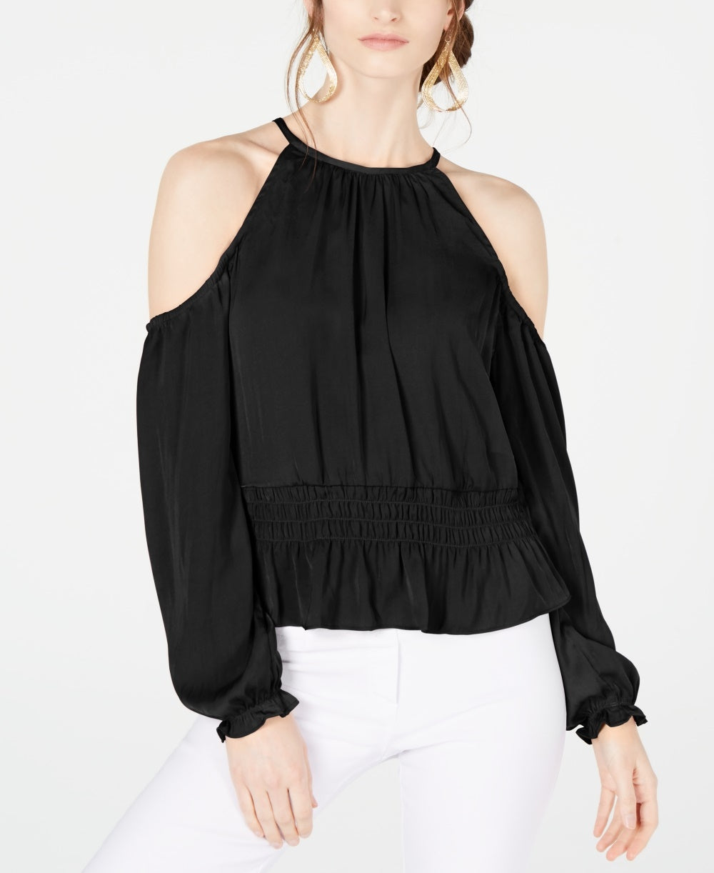 Thalia Sodi Women's Smocked Cold Shoulder Top Black Size XX-Large