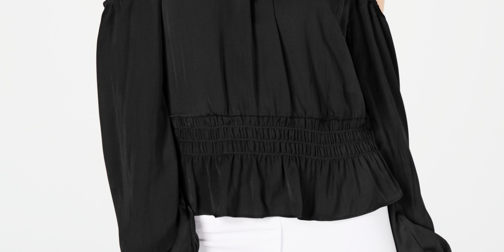 Thalia Sodi Women's Smocked Cold Shoulder Top Black Size XX-Large