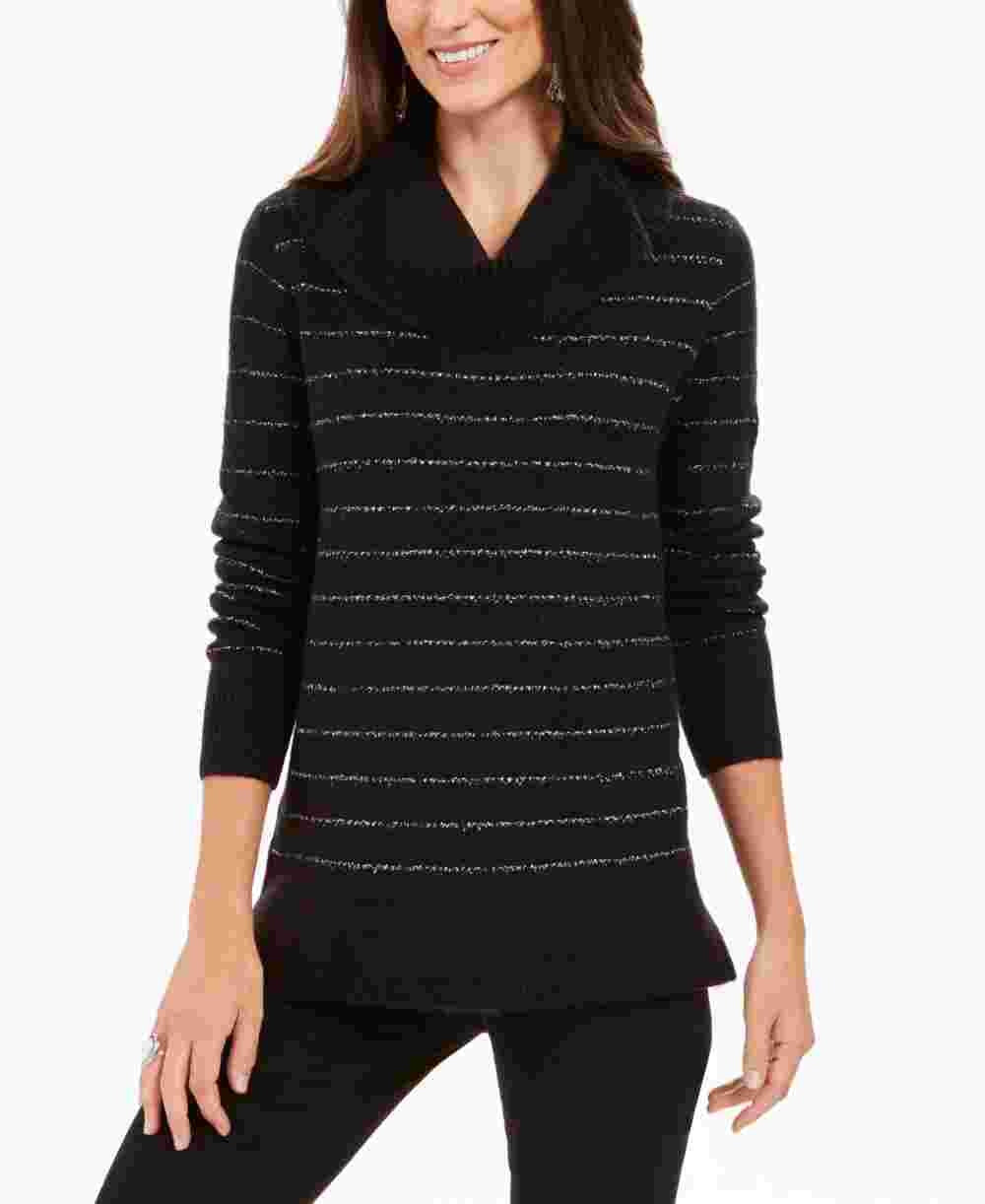 Style & Company Women's Black Embellished 3/4 Sleeve V Neck Sweater Black PP