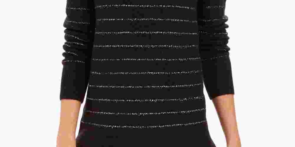 Style & Company Women's Black Embellished 3/4 Sleeve V Neck Sweater Black PP