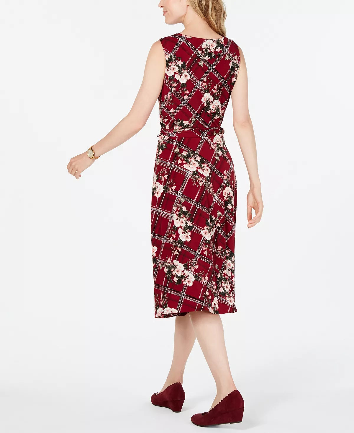Charter Club Women's Petite Sleeveless Mixed-Print Dress Wine Size Petite X-Large