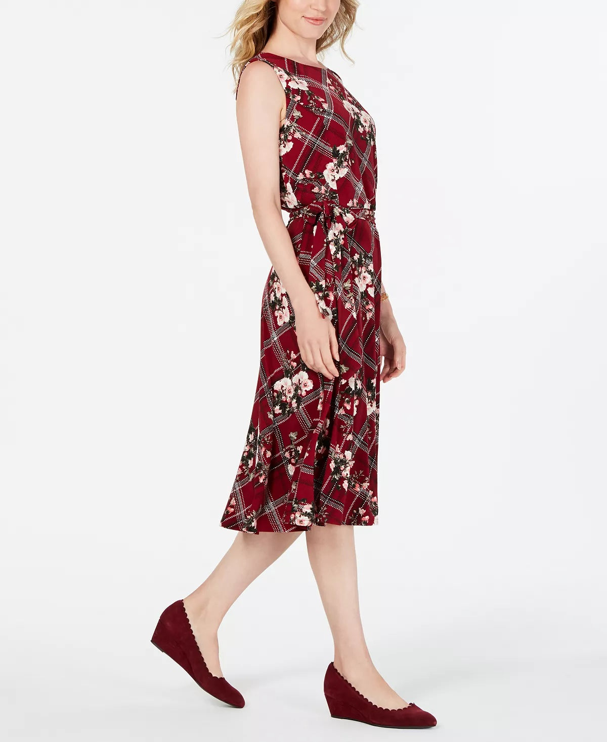 Charter Club Women's Petite Sleeveless Mixed-Print Dress Wine Size Petite X-Large