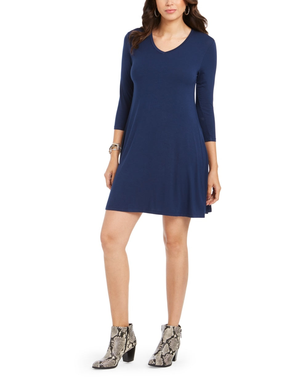 Style & Co Women's Petite Swing Dress Blue PM
