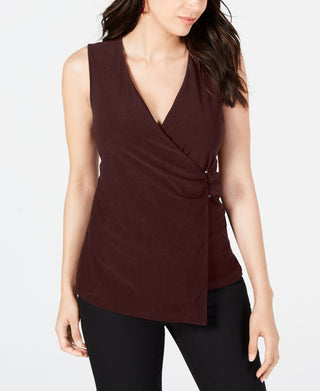 Alfani Women's Asymmetrical Wrap Top Brown Size X-Large