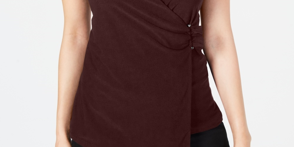 Alfani Women's Asymmetrical Wrap Top Brown Size X-Large