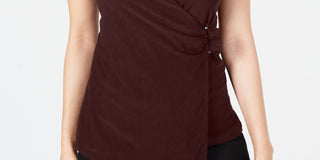 Alfani Women's Asymmetrical Wrap Top Brown Size X-Large