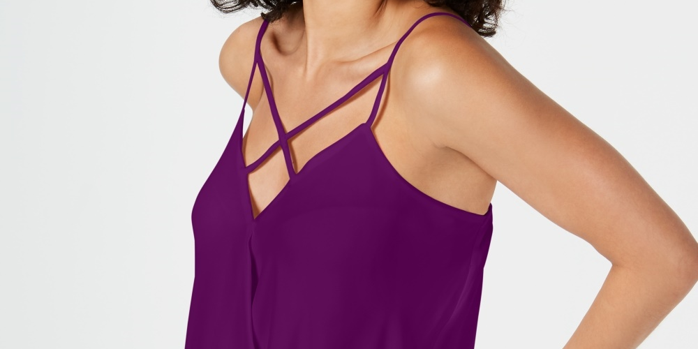 Thalia Sodi Women's Strappy-Trim Tank Top Purple Size Medium