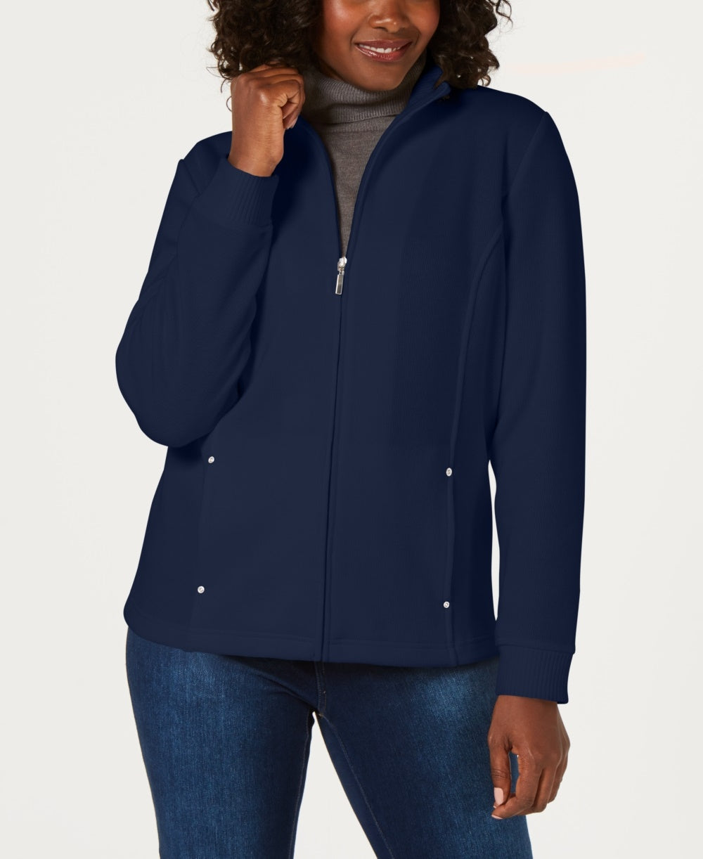 Karen Scott Women's Petite Mock-Neck Jacket  Blue Size Petite