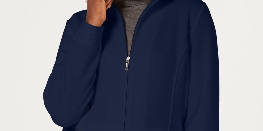 Karen Scott Women's Petite Mock-Neck Jacket  Blue Size Petite
