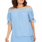 JM Collection Women's Smocked Off the Shoulder Gauze Top Blue Size XX-Large